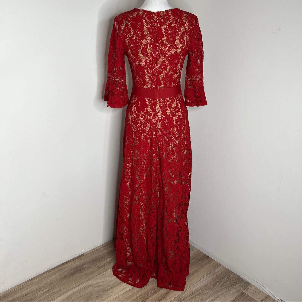 MISSMAY Full Lace Contrast Bell Sleeve Formal Long Dress Red Size S NWT - Picture 12 of 15